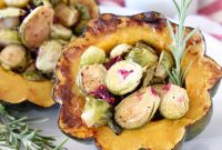 Acorn Squash Stuffed with Cranberries and Brussels Sprouts