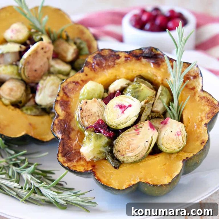 Acorn Squash Stuffed with Cranberries and Brussels Sprouts