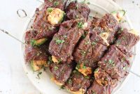 Sriracha Steak Wrapped Jalapeno Poppers on Skewers