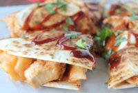 BBQ Chicken Quesadilla with Peach, Bacon and Cheddar
