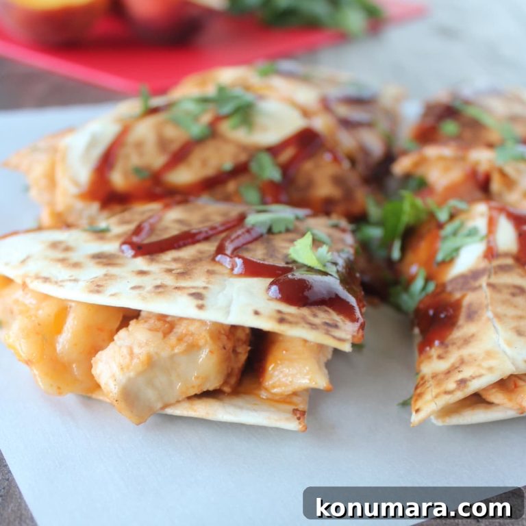 BBQ Chicken Quesadilla with Peach, Bacon and Cheddar