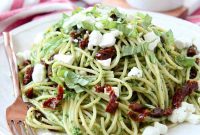 Kale Pesto Spaghetti with Creamy Goat Cheese