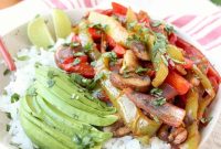 Vegetarian Fajita Rice Bowl with Peppers and Black Beans