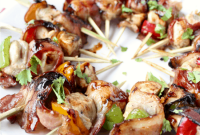 Crispy Bacon Wrapped Teriyaki Chicken Skewers