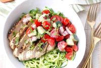 Low-Carb Greek Chicken Zoodle Bowls with Feta and Tzatziki