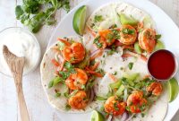 Buffalo Shrimp Tacos Recipe with Creamy Blue Cheese Slaw