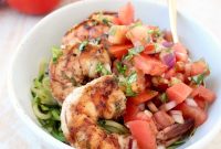 Garlicky Shrimp Bruschetta Zucchini Noodle Bowls