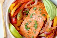 Sheet Pan Salmon Fajitas Recipe with Bell Peppers and Lime