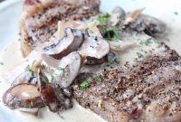 Grilled Peppercorn Crusted New York Strip with Mushroom Sauce