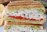 Grilled Turkey Pesto Sandwich with Melted Mozzarella