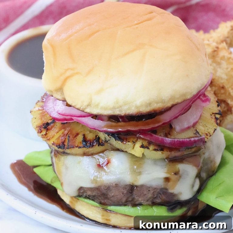 Hawaiian Burger with Grilled Pineapple and Teriyaki Sauce
