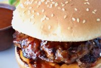 Korean BBQ Burger with Gochujang Glaze and Kimchi Slaw