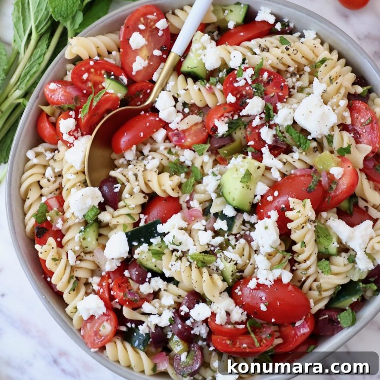Greek Pasta Salad with Feta, Olives and Fresh Herbs