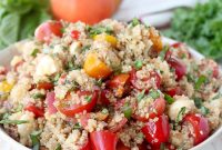 Quinoa Caprese Salad with Cherry Tomatoes, Basil and Mozzarella
