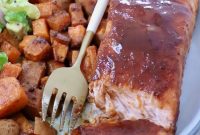 BBQ Salmon with Maple Glazed Sweet Potatoes
