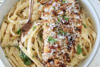 Creamy Chicken Caesar Pasta with Parmesan and Croutons