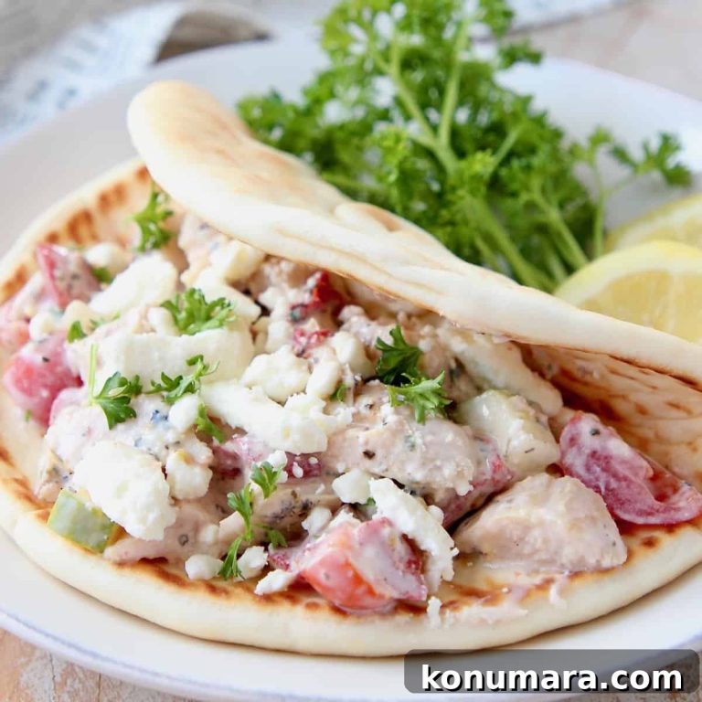 Greek Chicken Salad Pita with Tzatziki and Feta