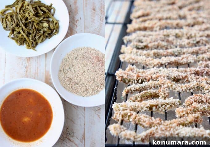 Collage of images showing how to make crispy cactus strips