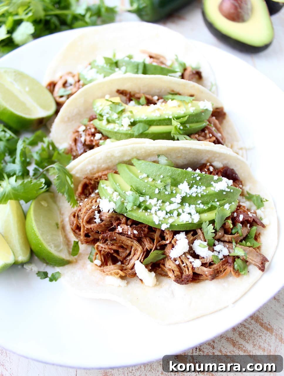 Slow Cooker Chipotle Honey Pulled Pork Tacos Recipe 6 Close up of chipotle honey pulled pork taco.