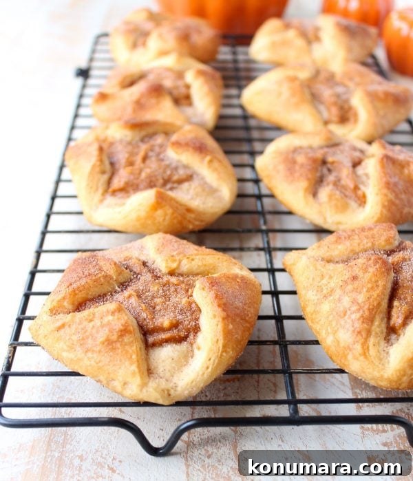 pumpkin pastries on black wire baking rack