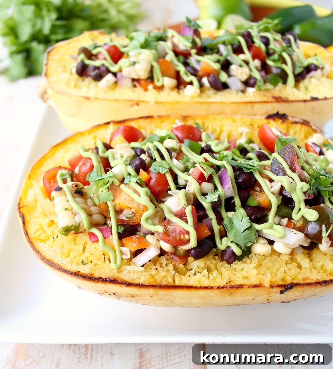 stuffed roasted spaghetti squash on plate