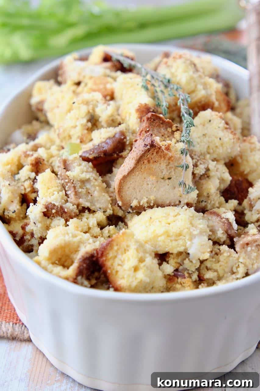 Gluten Free Thanksgiving Stuffing Recipe 3 Gluten free cornbread stuffing in oval serving bowl