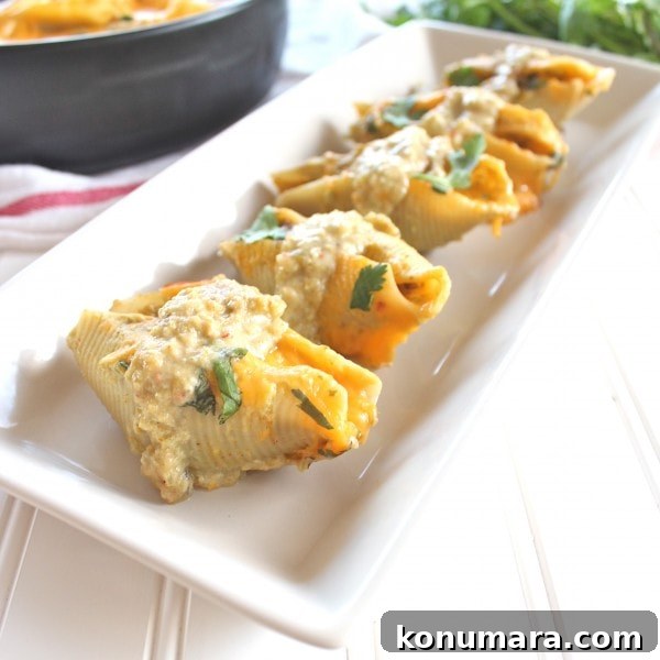 Baked Mexican Stuffed Shells with Creamy Green Chili Sauce 9 Mexican Stuffed Shells with Green Chili Sauce
