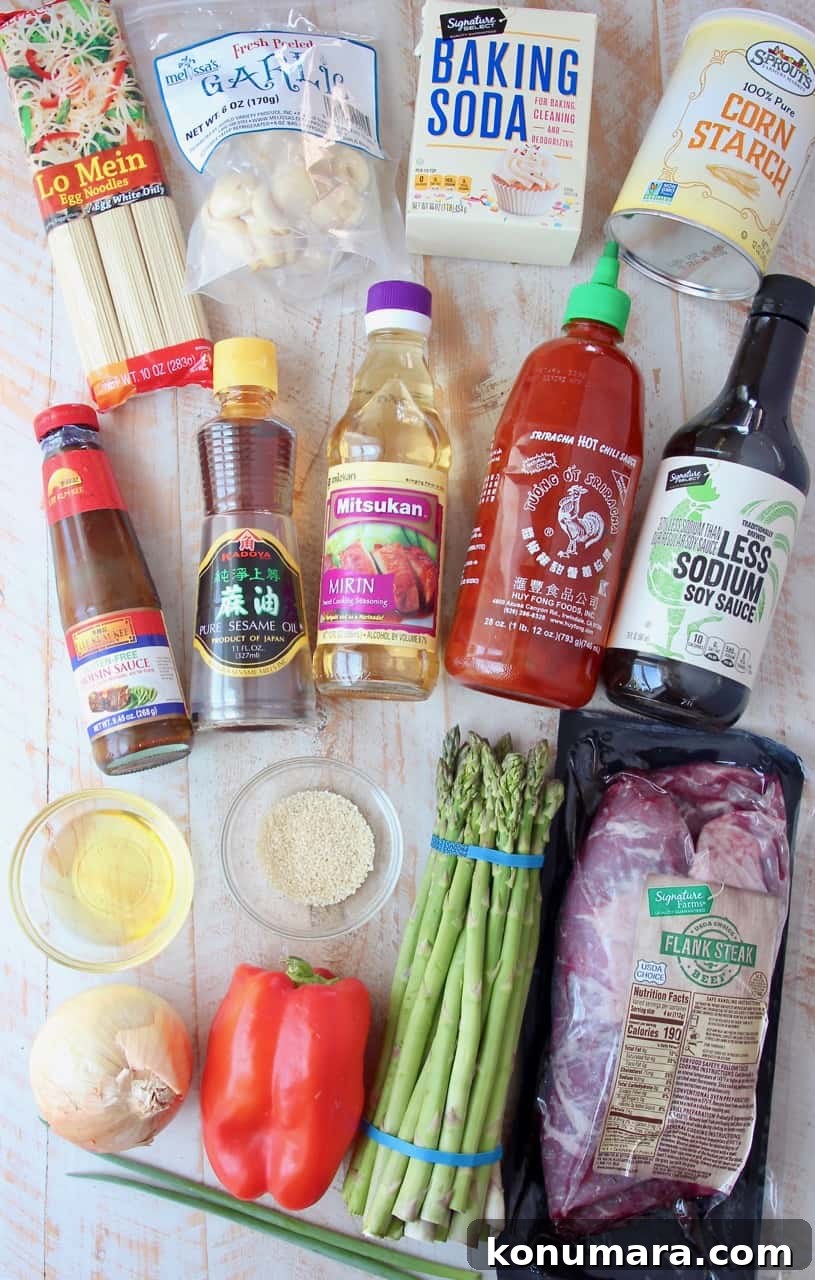 Ingredients for beef stir fry