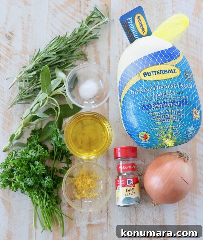 Herb-Rubbed Oven-Roasted Turkey Breast 3 ingredients for herb rubbed turkey breast