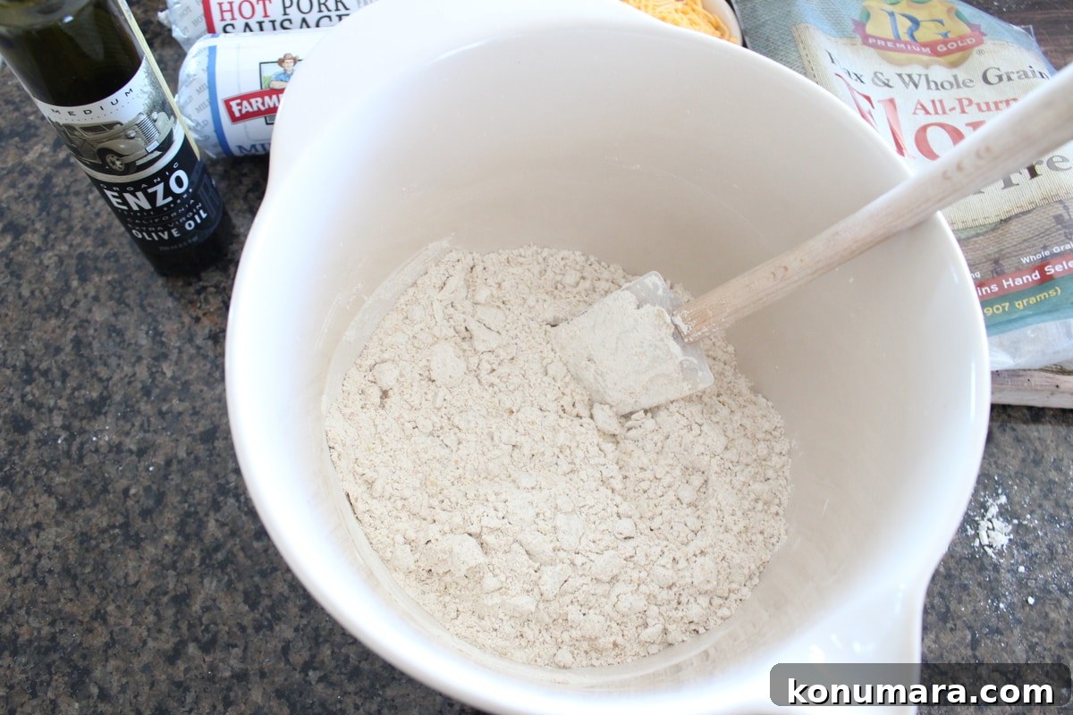 Gluten-Free Sweet Potato Sausage Balls Recipe 4 Homemade Gluten Free Bisquick Mix in a white bowl.