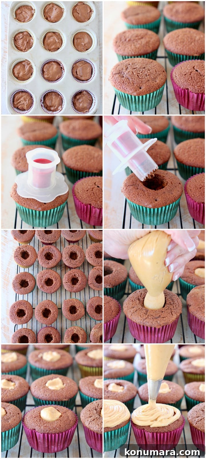 Gluten Free Peanut Butter Chocolate Cupcakes 4 Peanut butter filled chocolate cupcake instructional images