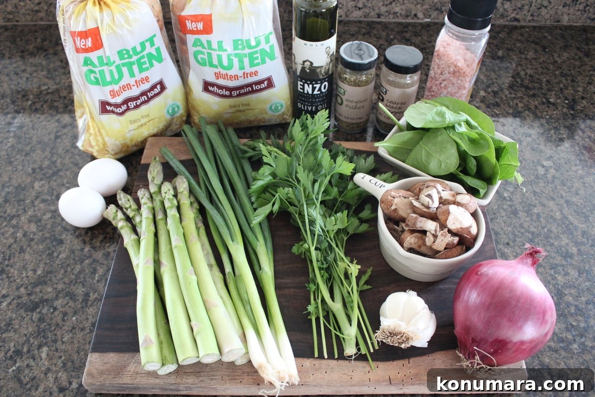 Gluten Free Vegetable Stuffing Ingredients on a wood board