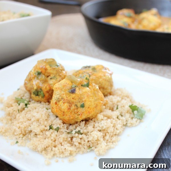 Chicken Curry Meatballs over Cilantro Couscous