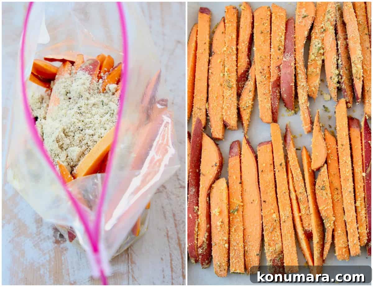 Instructional images for how to make baked sweet potato fries