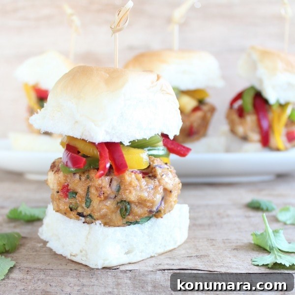 Asian Chicken Sliders with Bell Pepper Pineapple Slaw