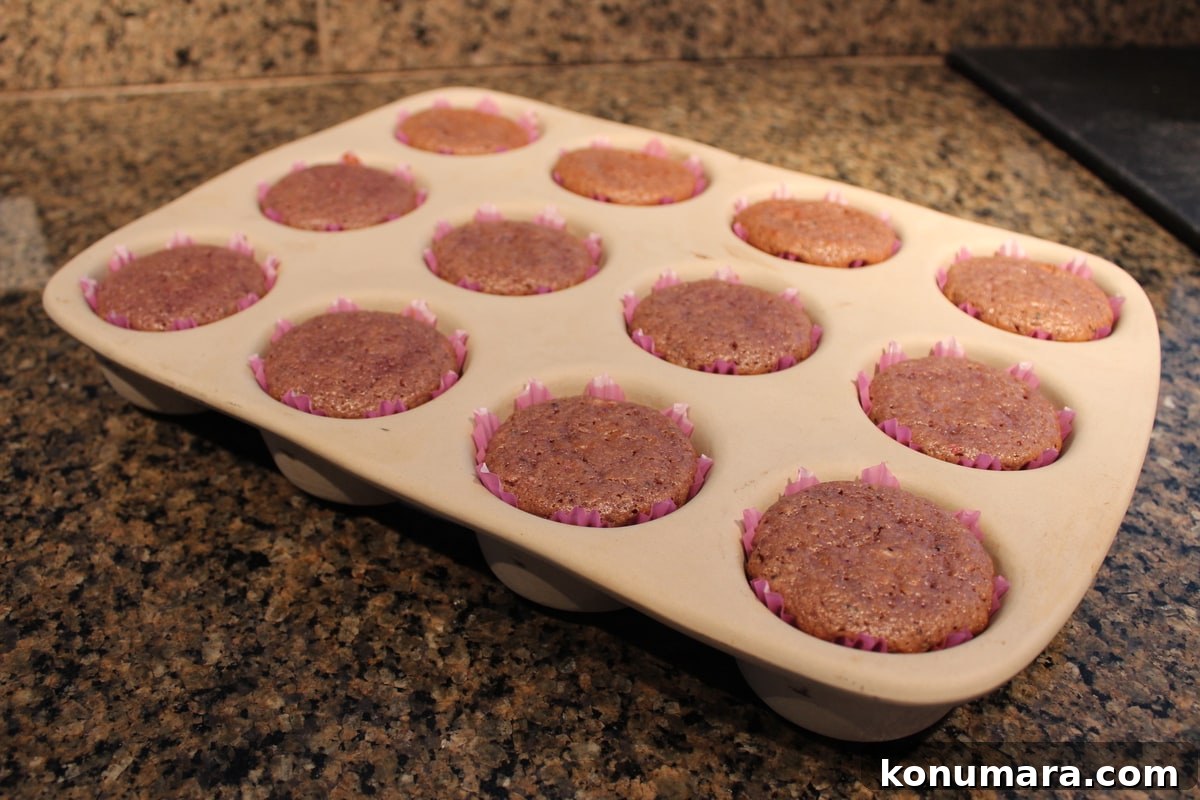 Baked Strawberry Kiwi Cupcakes in a muffin pan