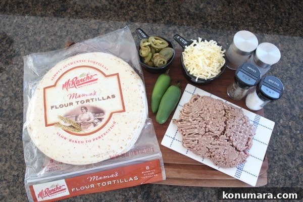 Tortilla-Wrapped Jalapeño Cheeseburger Recipe 4 Tortilla Wrapped Jalapeño Cheeseburger Ingredients