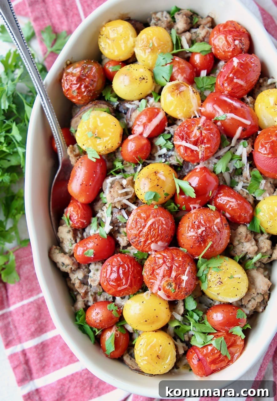 Baked Italian Polenta and Ground Turkey Casserole 2 Turkey casserole topped with roasted cherry tomatoes