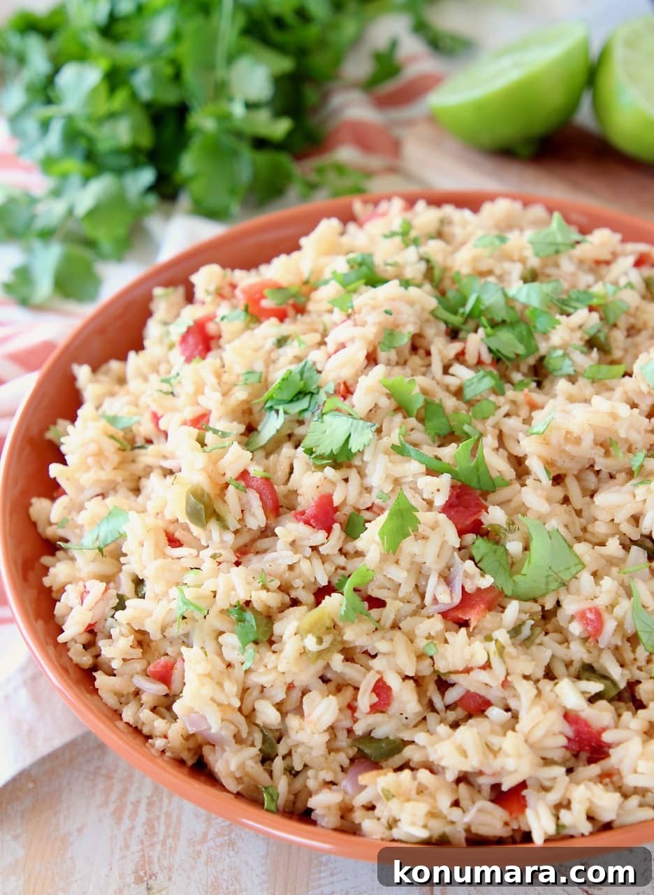 How to Make Authentic Mexican Rice (Arroz Rojo) 5 Mexican rice with fresh cilantro in orange bowl
