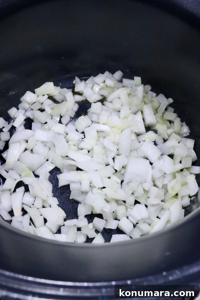 diced onions in a pot