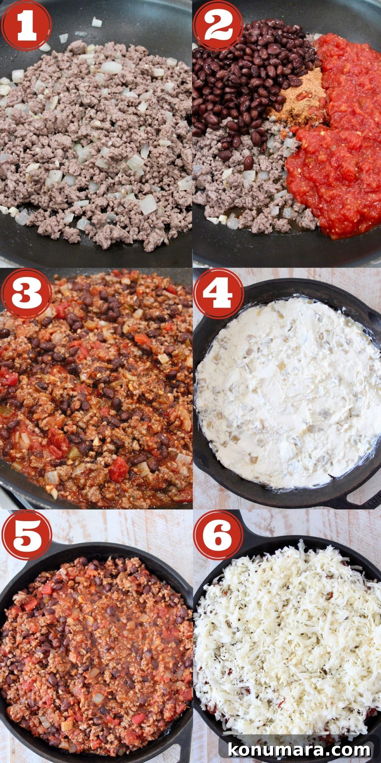 collage of images showing how to make baked taco dip