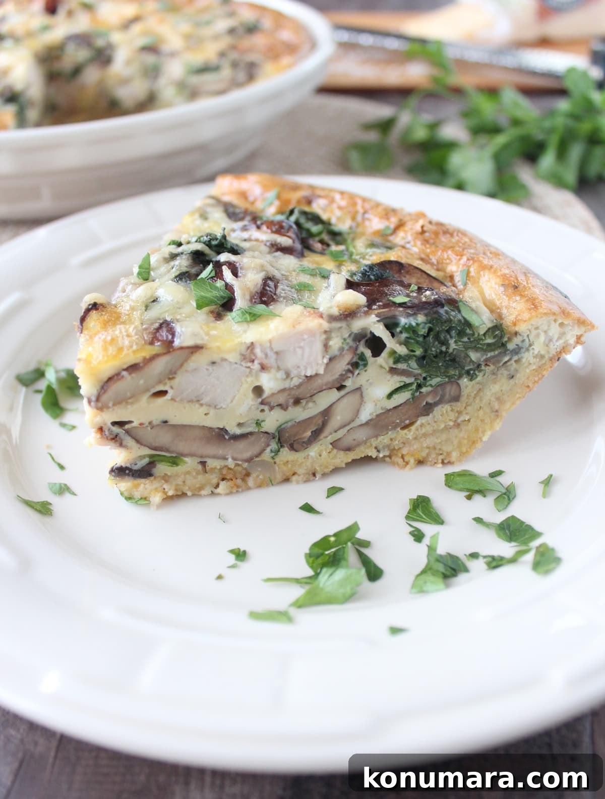 Stuffing-Crust Turkey, Mushroom and Spinach Quiche Recipe 2 Mushroom Turkey Quiche with Stuffing Crust