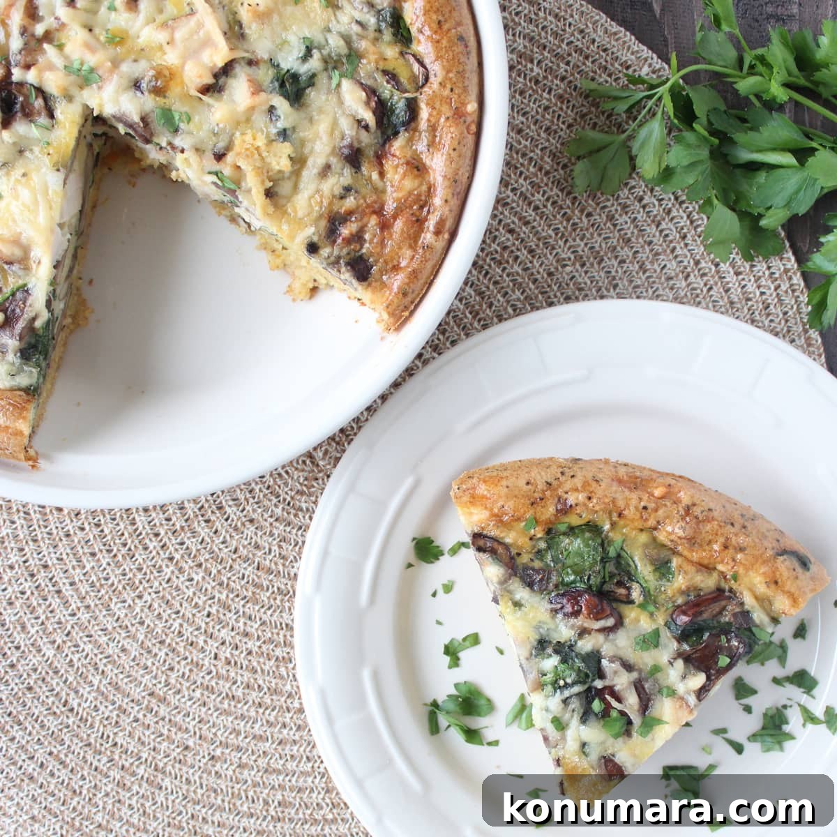 Stuffing-Crust Turkey, Mushroom and Spinach Quiche Recipe 4 Turkey Mushroom Quiche with Stuffing Crust