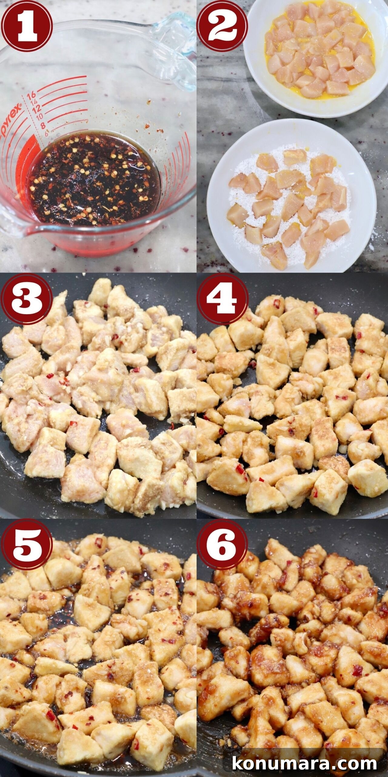 Gluten-Free Chinese Honey Chicken Recipe 4 collage of images showing how to make Chinese honey chicken
