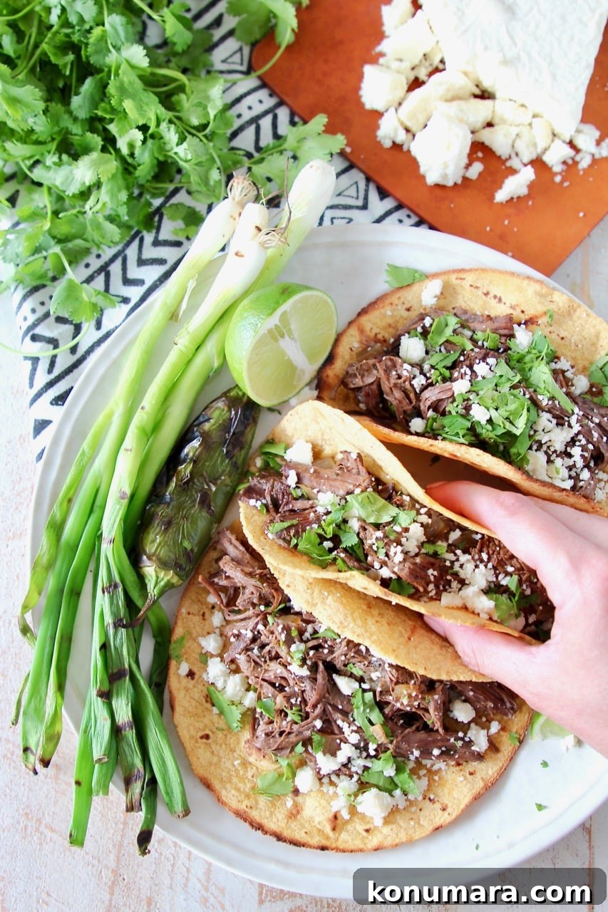 Authentic Slow-Cooked Beef Barbacoa Recipe 2 Slow Cooker Beef Barbacoa Tacos with Green Onions and Cilantro