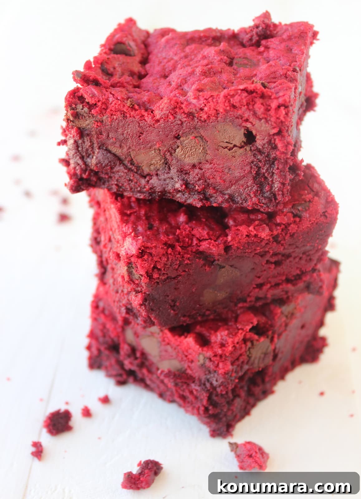 Three Red Velvet Brookies stacked on top of each other. 