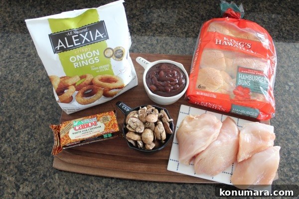 BBQ Chicken Sandwich with Cheddar, Mushrooms and Onion Rings 5 BBQ Chicken Sandwich Ingredients