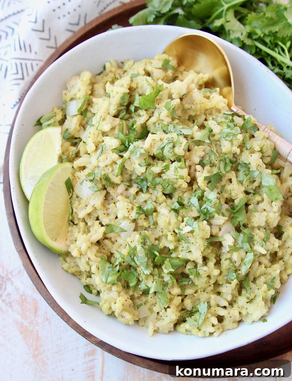Creamy Cilantro Pesto Risotto Recipe 4 Risotto with cilantro pesto in bowl with gold spoon