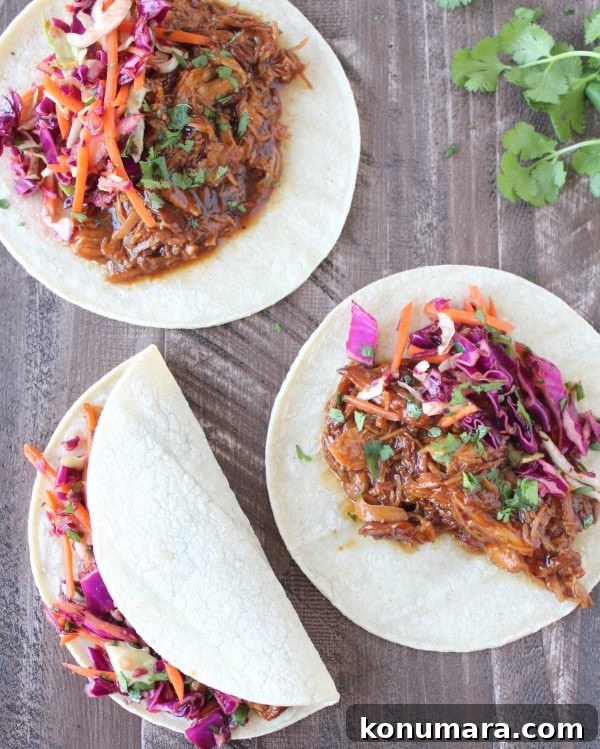 Slow Cooked Korean BBQ Chicken Tacos