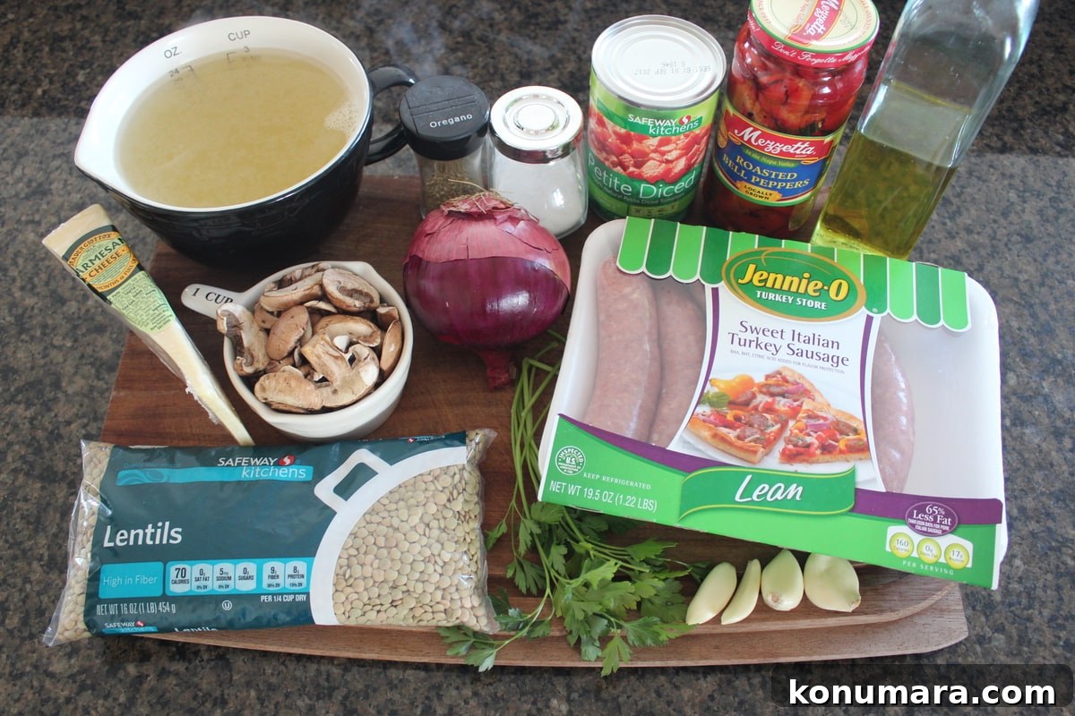 One Pot Mediterranean Sausage & Lentils Ingredients